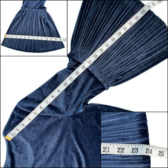Du Jour Elegant Blue Velvet Pleated Bell Sleeve Tunic Top Size Medium - Picture 16 of 16